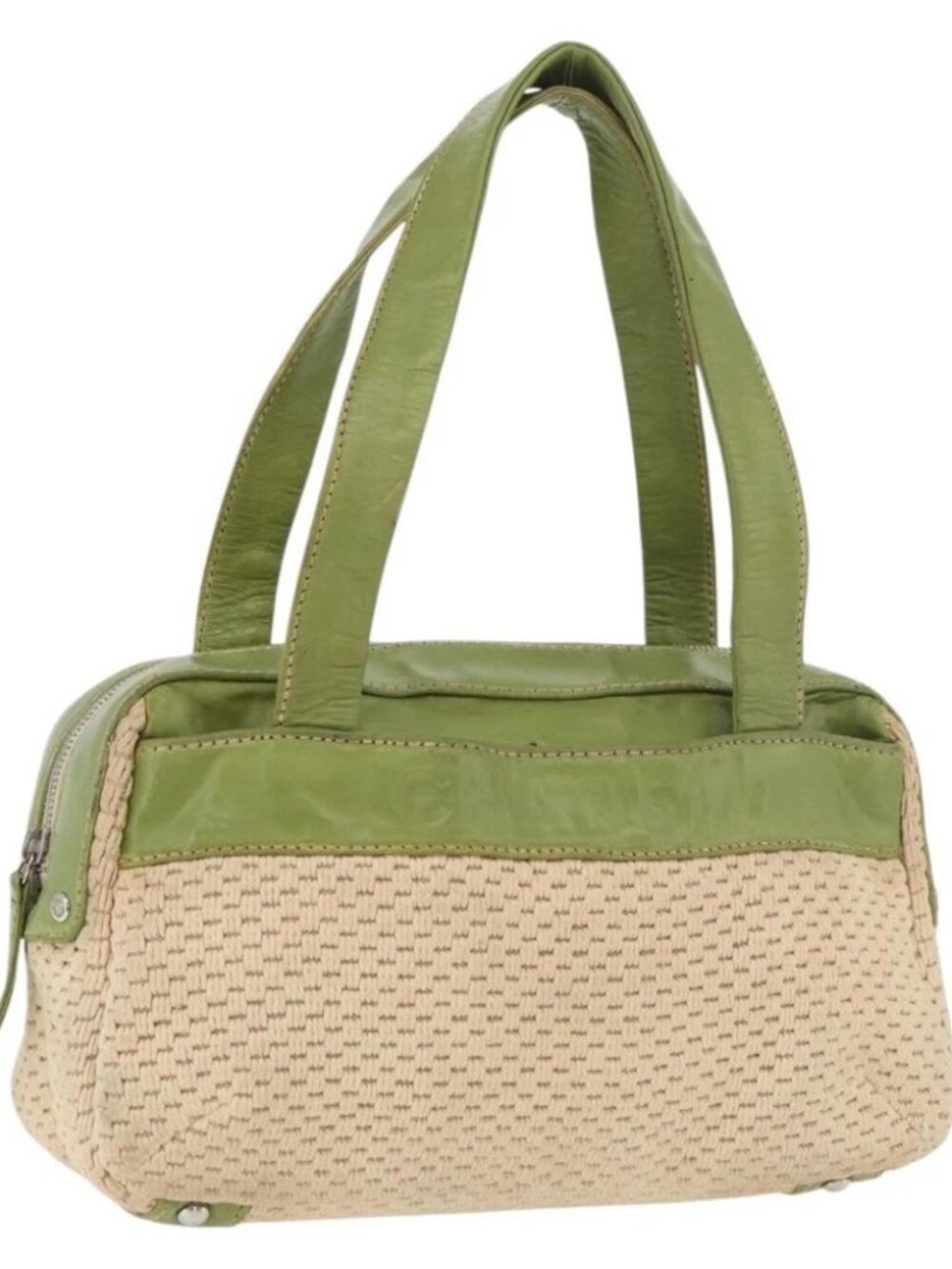 CHANEL Hand Bag Cotton Beige CC Auth 102761
